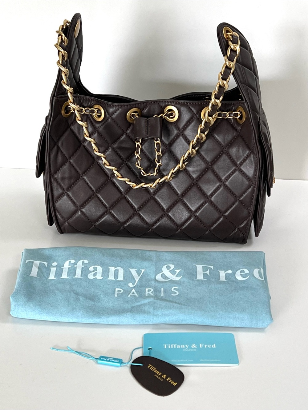 Tiffany & Fred Paris Brown Quilted Leather Chain Shoulder Bag